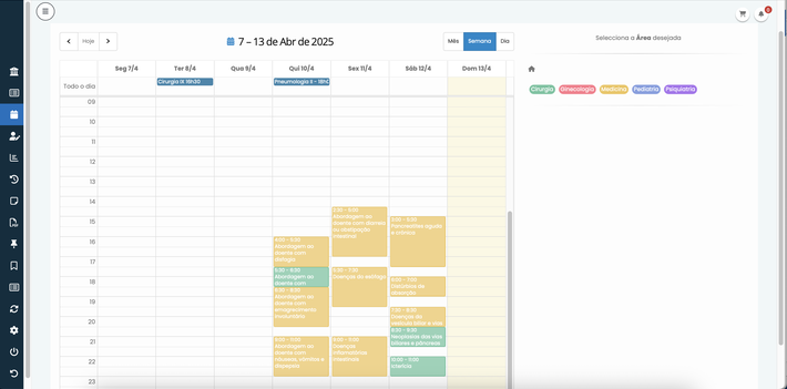 Calendário de estudo integrado na plataforma